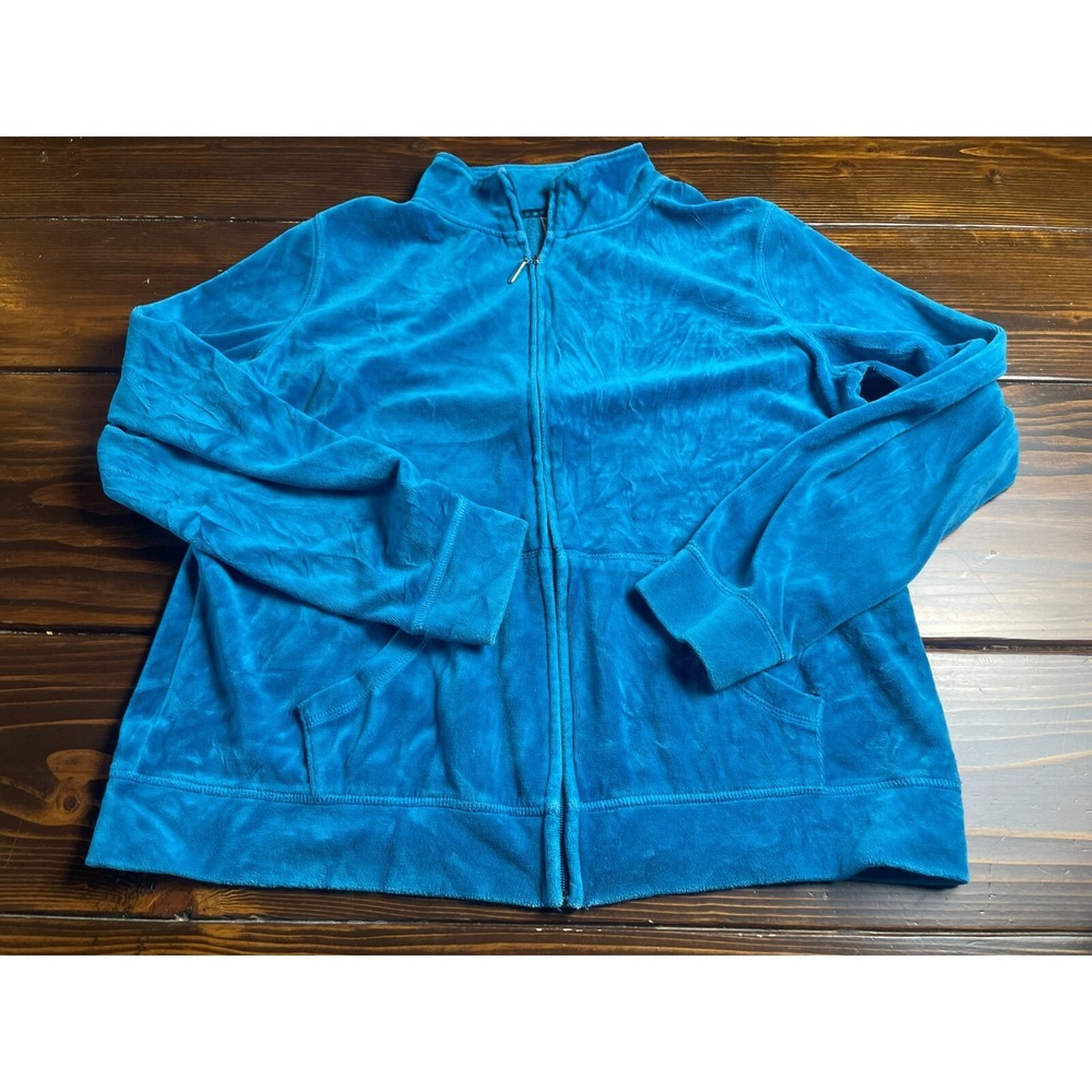 Exertek Sweater, Women's Size XL, Blue, Full Zip, Velvet, Pockets